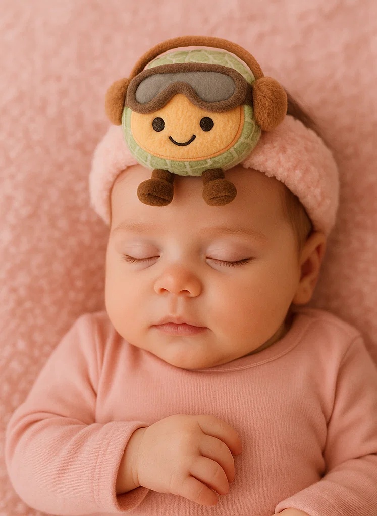 Melon Plush Baby Headband with Pink Pom-Pom - Cute and Cozy Baby Winter Accessory