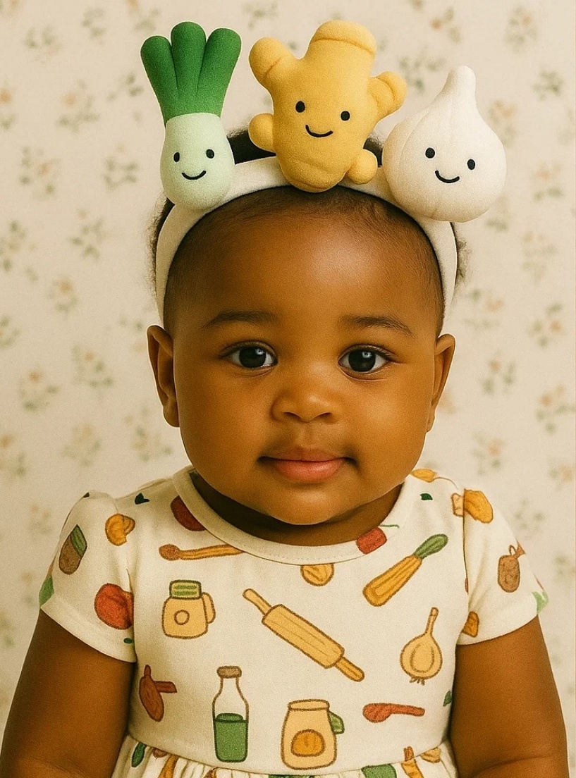 Ginger, Onion & Garlic-Themed Plush Headband for Cozy Comfort
