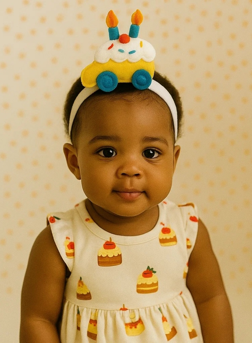 Bandeau Anniversaire Bébé Gâteau en Peluche – Modèle Voiture