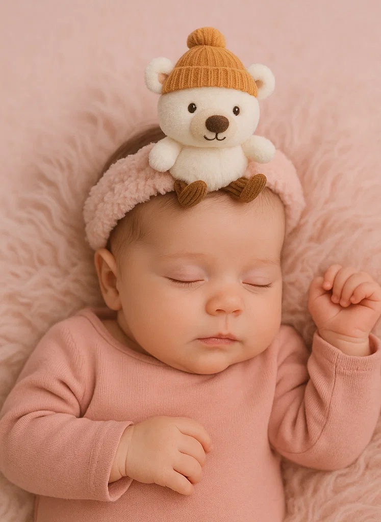 Faixa de Cabelo de Pelúcia para Bebê com Cachorrinho de Inverno Fofo