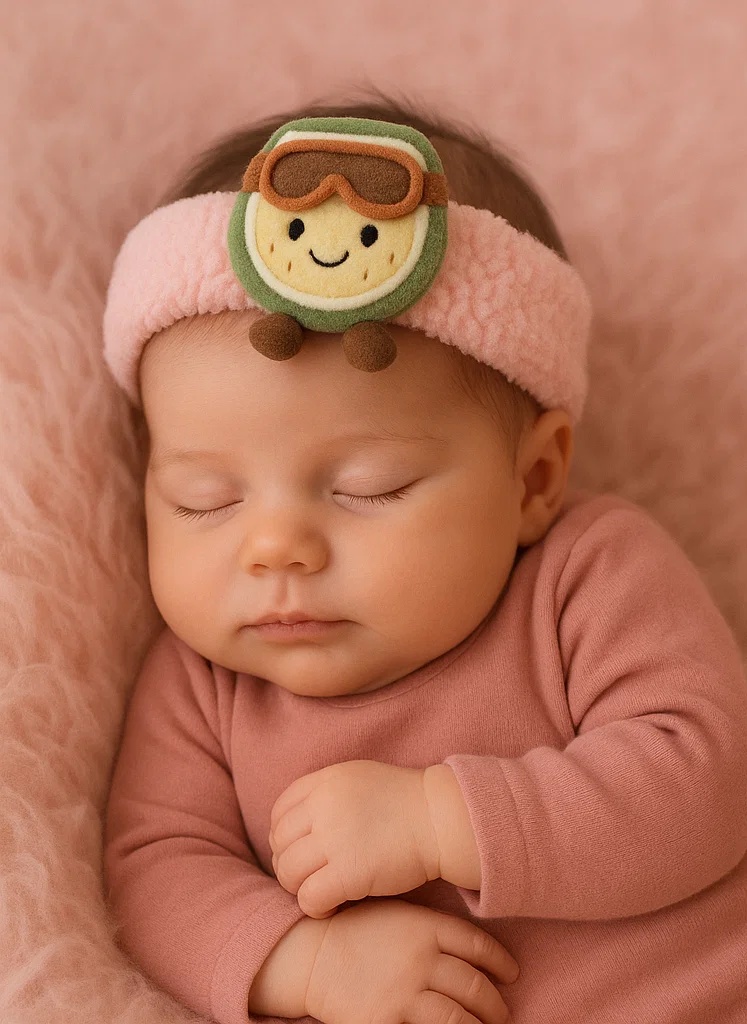 Kiwi Plush Baby Headband with Ski Goggles - Cute and Cozy Winter Baby Accessory