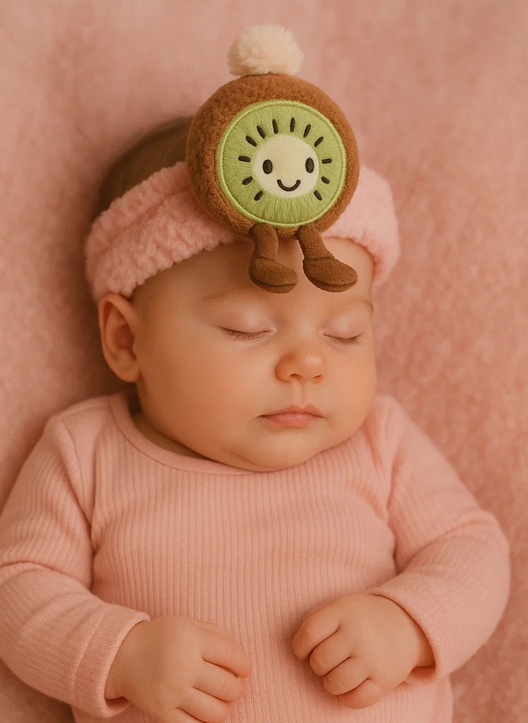 Kiwi Plush Baby Headband with Soft Pom-Pom - Cozy and Fun Baby Winter Accessory