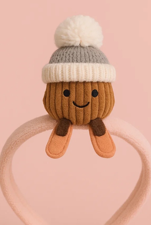 Kiwi Plush Baby Headband with Pink Pom-Pom - Cozy Baby Winter Accessory