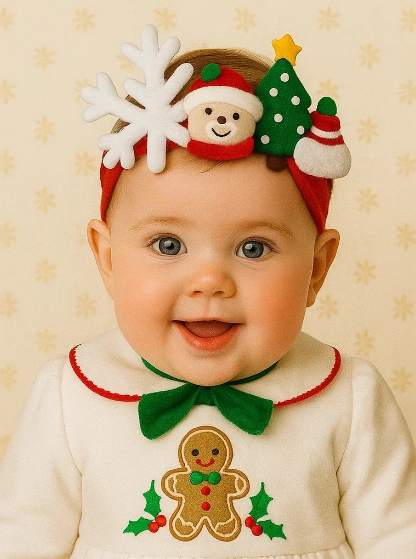 Weihnachtliches Stirnband für Babys mit Schneemann und Tannenbaum