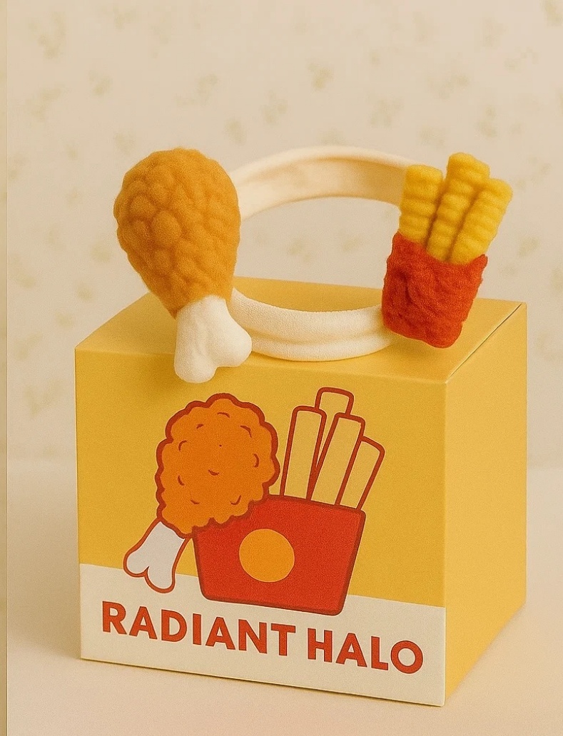 Radiant Halo beebi peapael kana reie ja friikartulite disainiga (kollane).