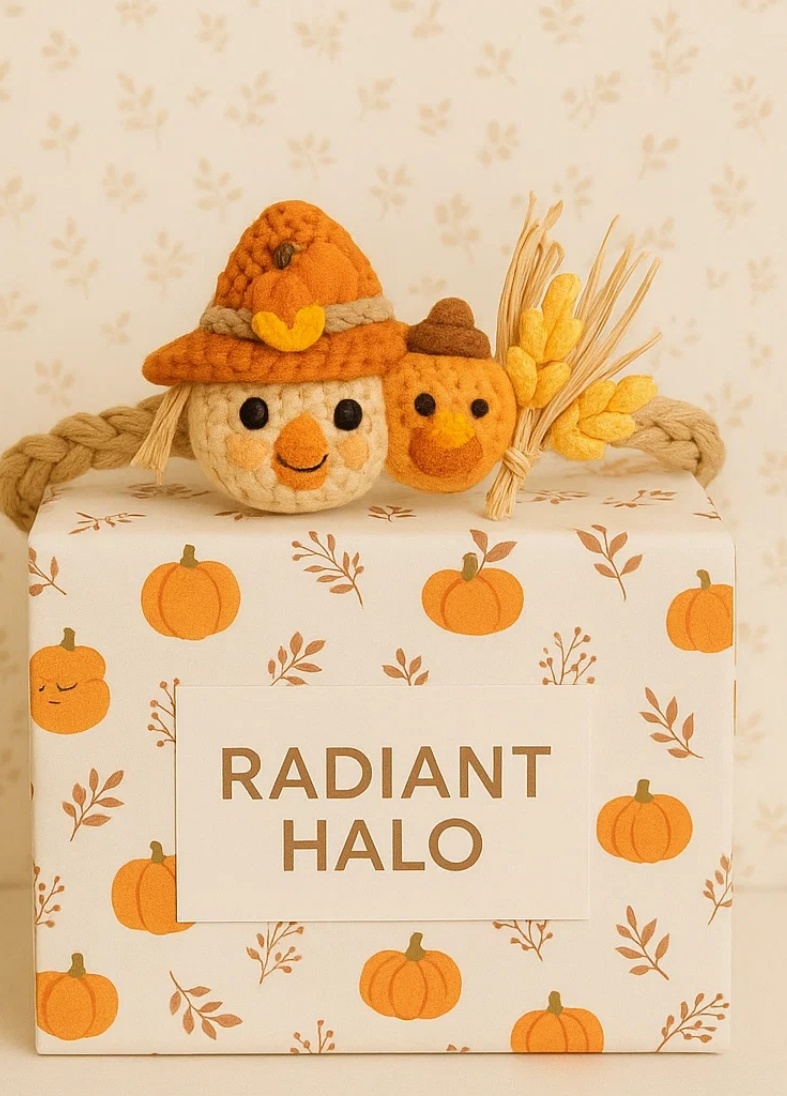 Bandeau bébé d'Action de Grâce – épouvantail tricoté et citrouille