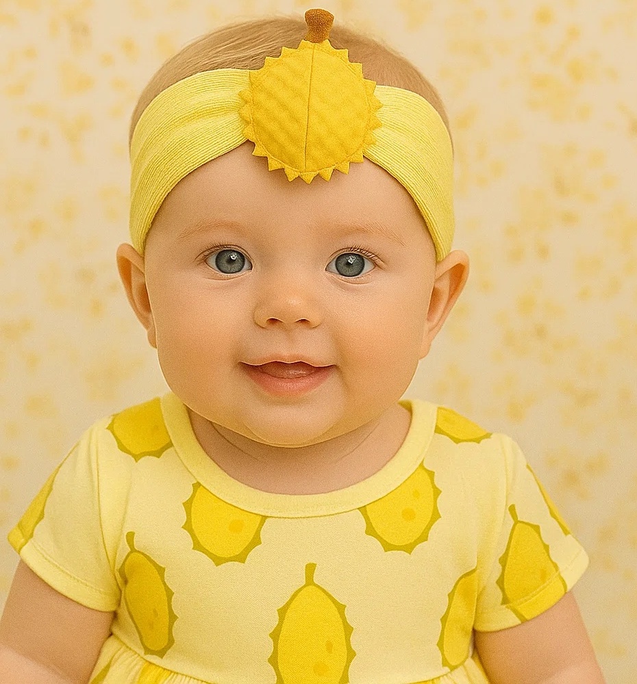 Charming Yellow Durian Baby Headband with Detailed Plush Design