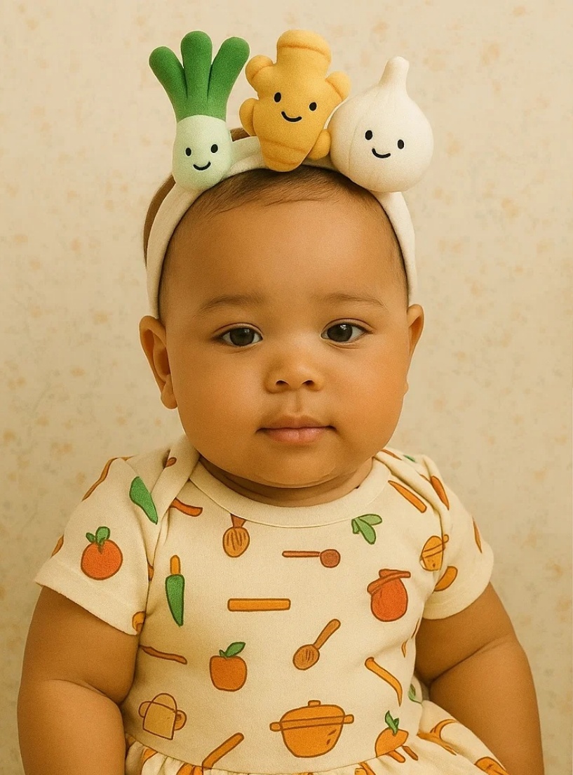 Wholesome Kitchen Trio Plush Headband: Ginger, Onion, and Garlic