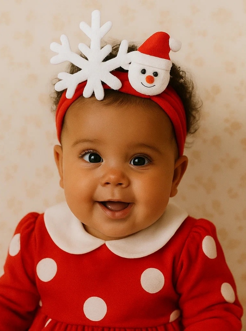Cinta Navideña para Bebé con Papá Noel y Copo de Nieve