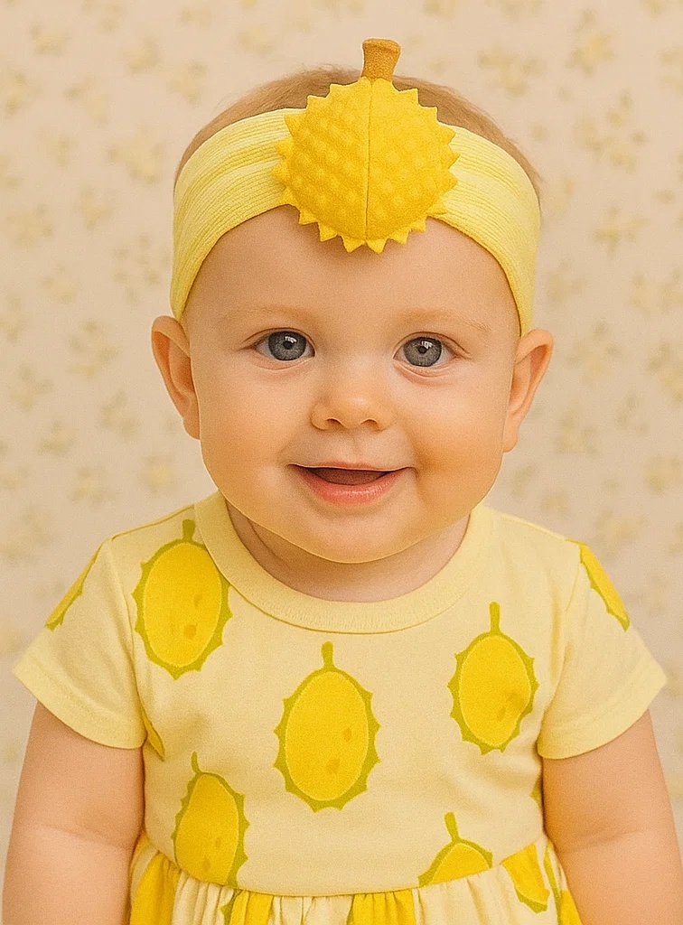 Sweet Yellow Durian Baby Headband with Soft Plush Fruit Embellishment