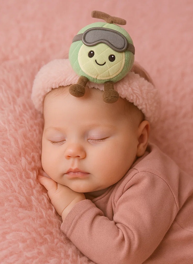 Playful Melon Baby Headband with Winter Gear