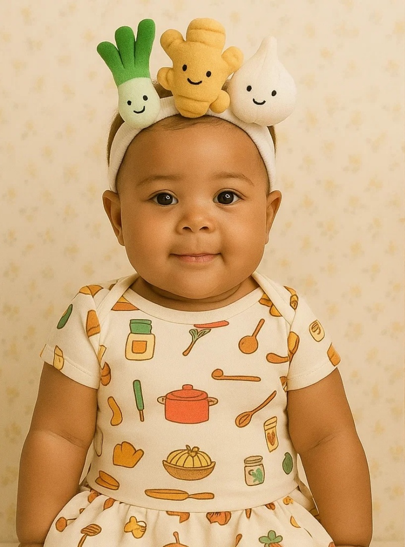 Deliciously Inspired Plush Headband Featuring Ginger, Onion, and Garlic