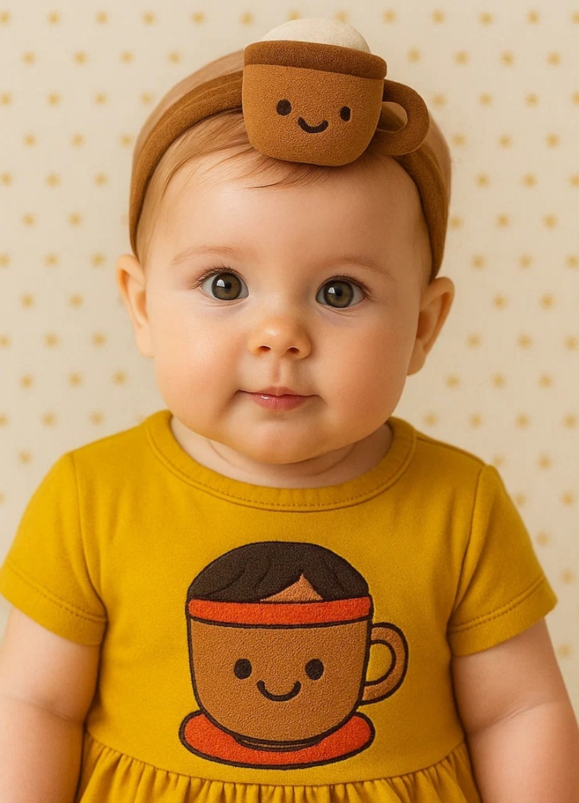 Adorable Coffee Foam Baby Headband Set (Yellow Dress)