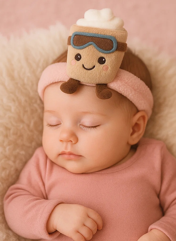 Sweet Hot Cocoa Baby Headband with Whipped Cream and Ski Goggles