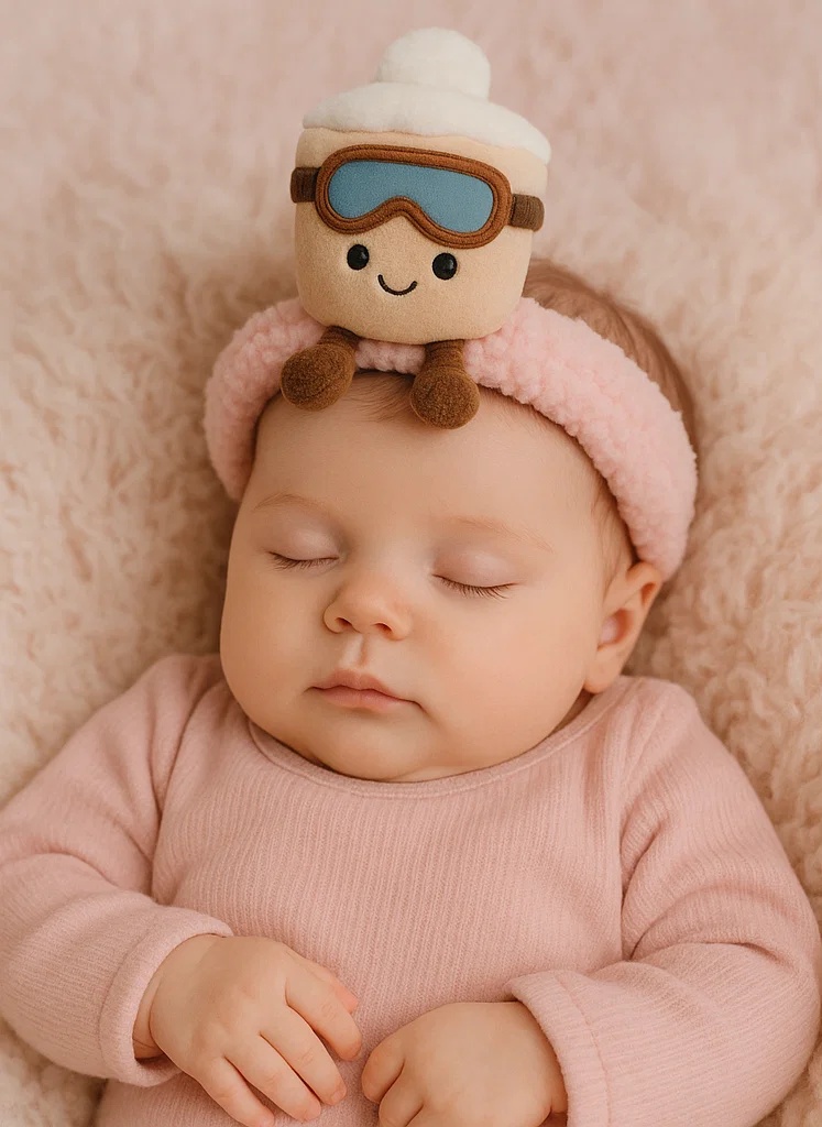 Warm and Cozy Walnut Baby Headband with Winter Hat and Sunglasses