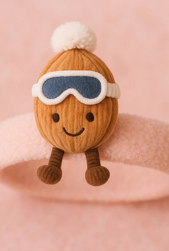 Charming Nut-Inspired Baby Headband with Winter Hat and Pom-Poms