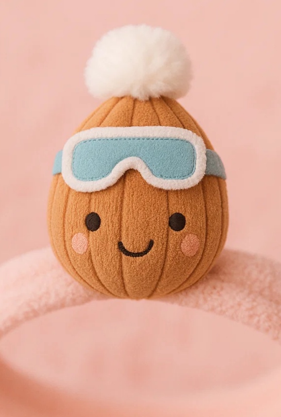 Cozy Nut Baby Headband with Winter Hat and Pom-Poms