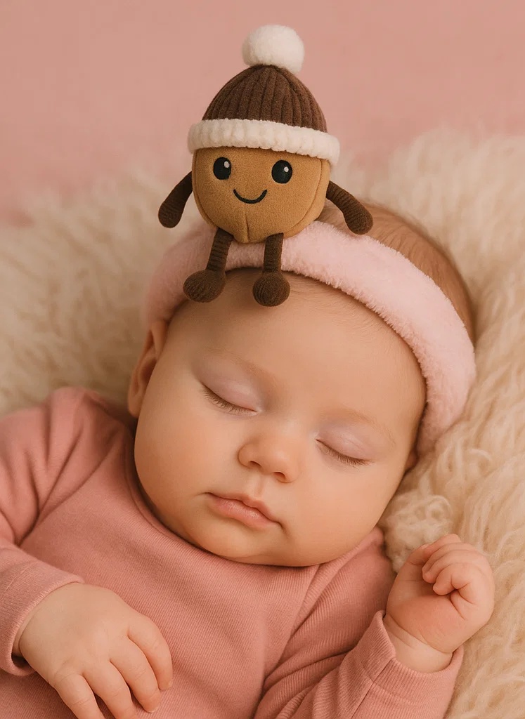 可愛いナッツ型の赤ちゃん用ヘッドバンド、冬の帽子とポンポン付き