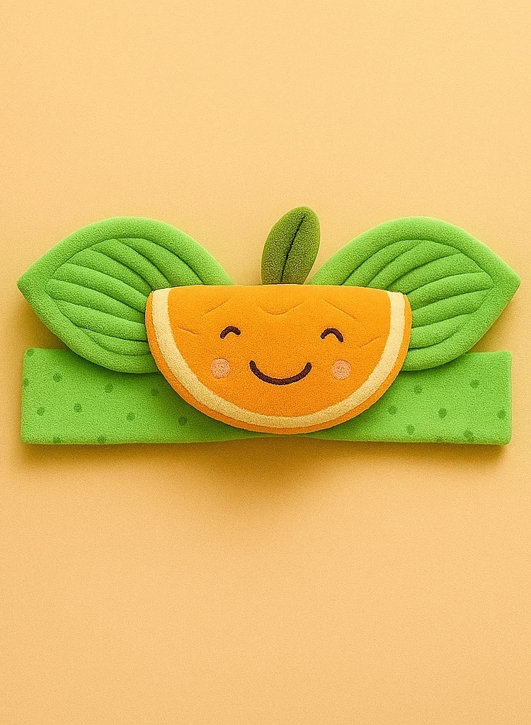 Tiara de Bebê com Fatia de Laranja Sorridente – Faixa de Fruta de Pelúcia para Recém-nascidos