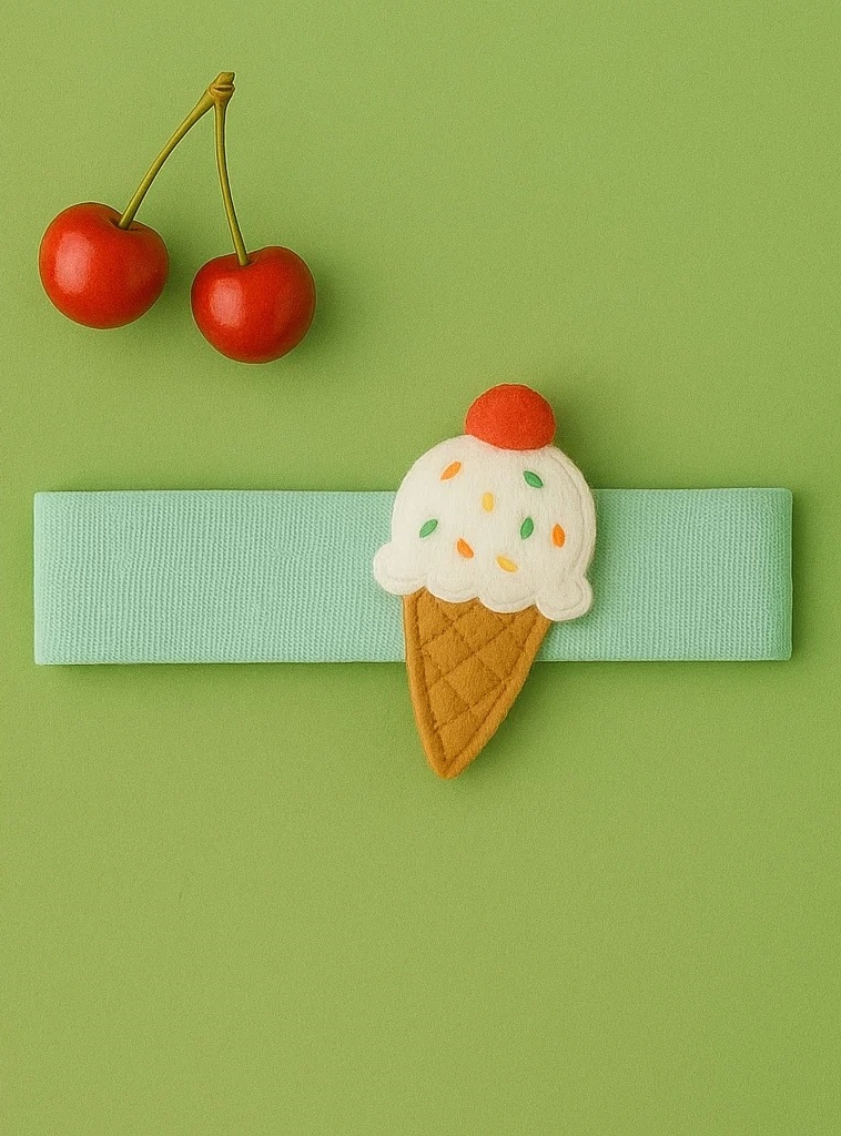 Summer Sprinkle Ice Cream Baby Headband with Blue Pom