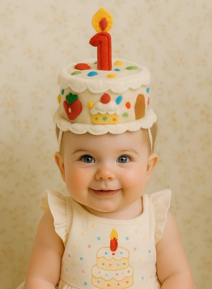 Whimsical First Birthday Cake Headband for Babies – Soft Felt Design