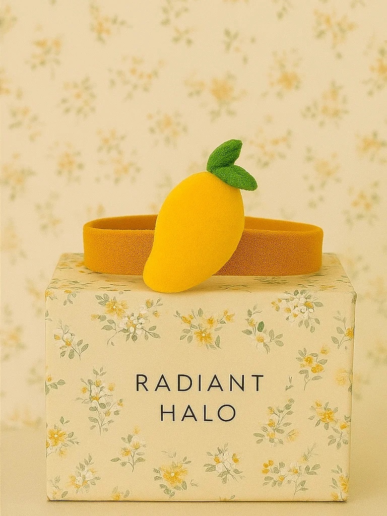 Yellow Mango Baby Headband with Plush Fruit Embellishment