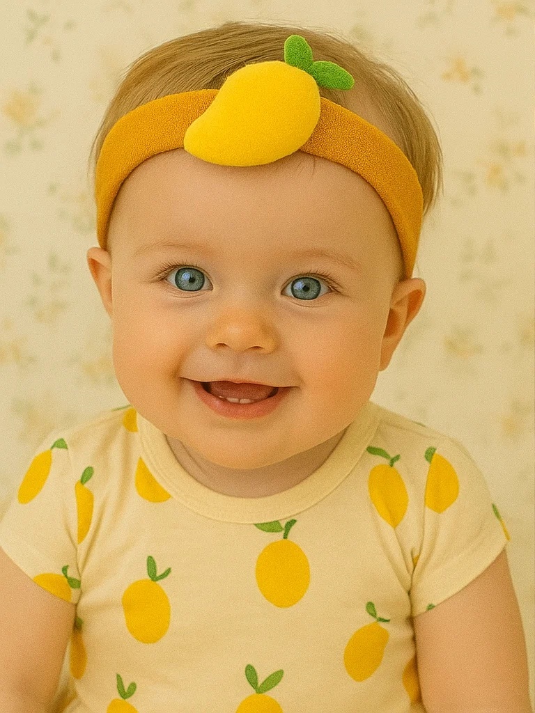 Yellow Mango Baby Headband with Plush Fruit Embellishment