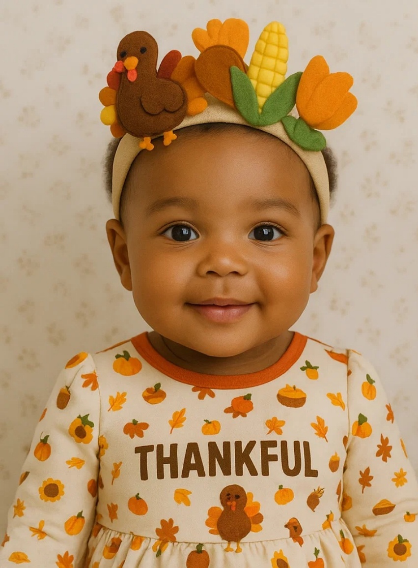Harvest Joy Baby Headband with Turkey & Tulip Felt