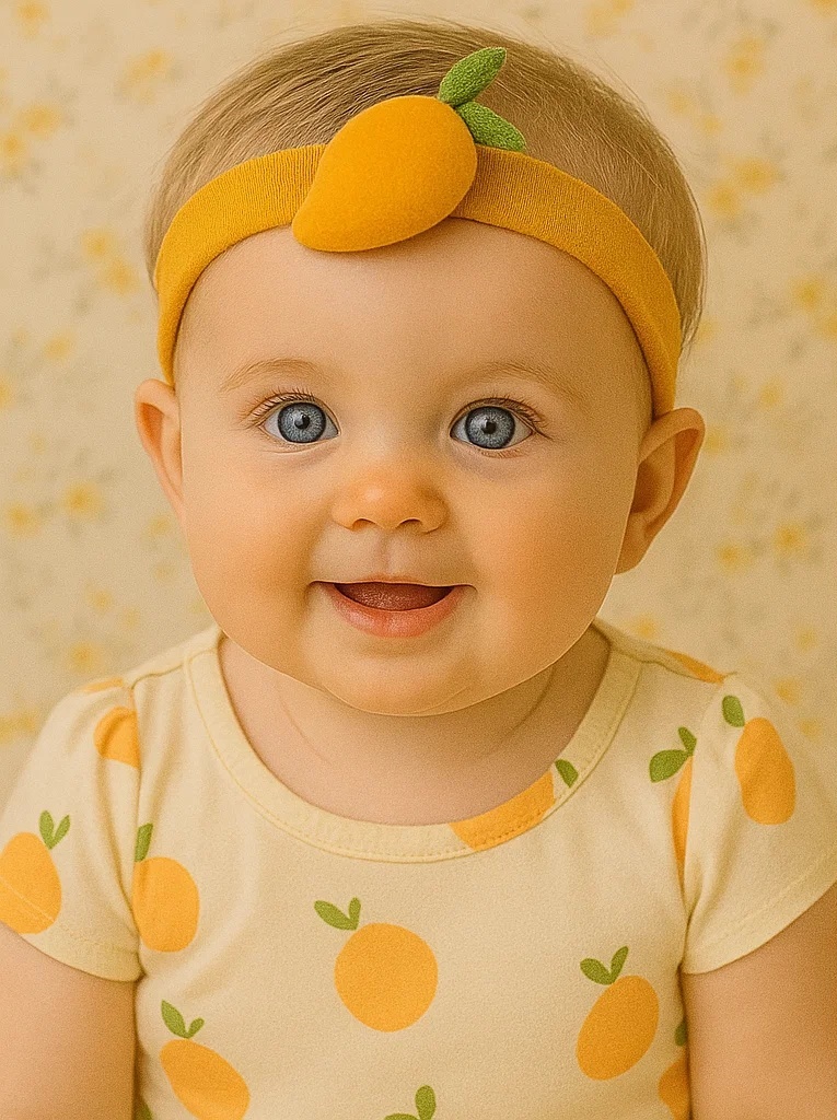 Yellow Mango Baby Headband with Plush Fruit Design