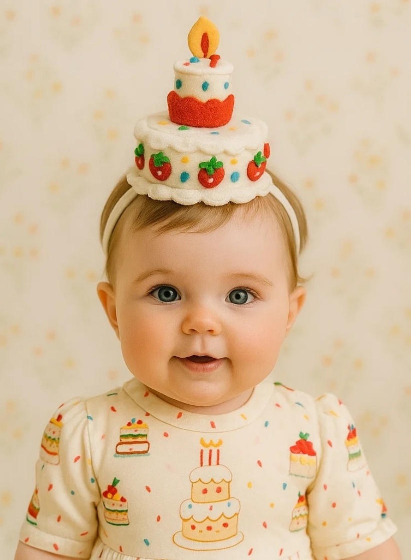 Strawberry Crown Cake Headband – Adorable Baby Birthday Accessory
