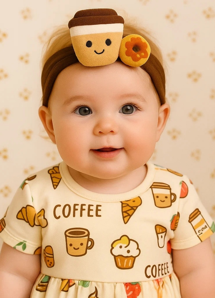 Latte & Donut Baby Headband Set (Cream Coffee Dress)