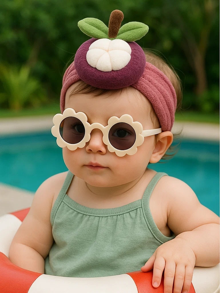 3D Mangosteen-Inspired Infant Headband – Soft Fruit Style Accessory