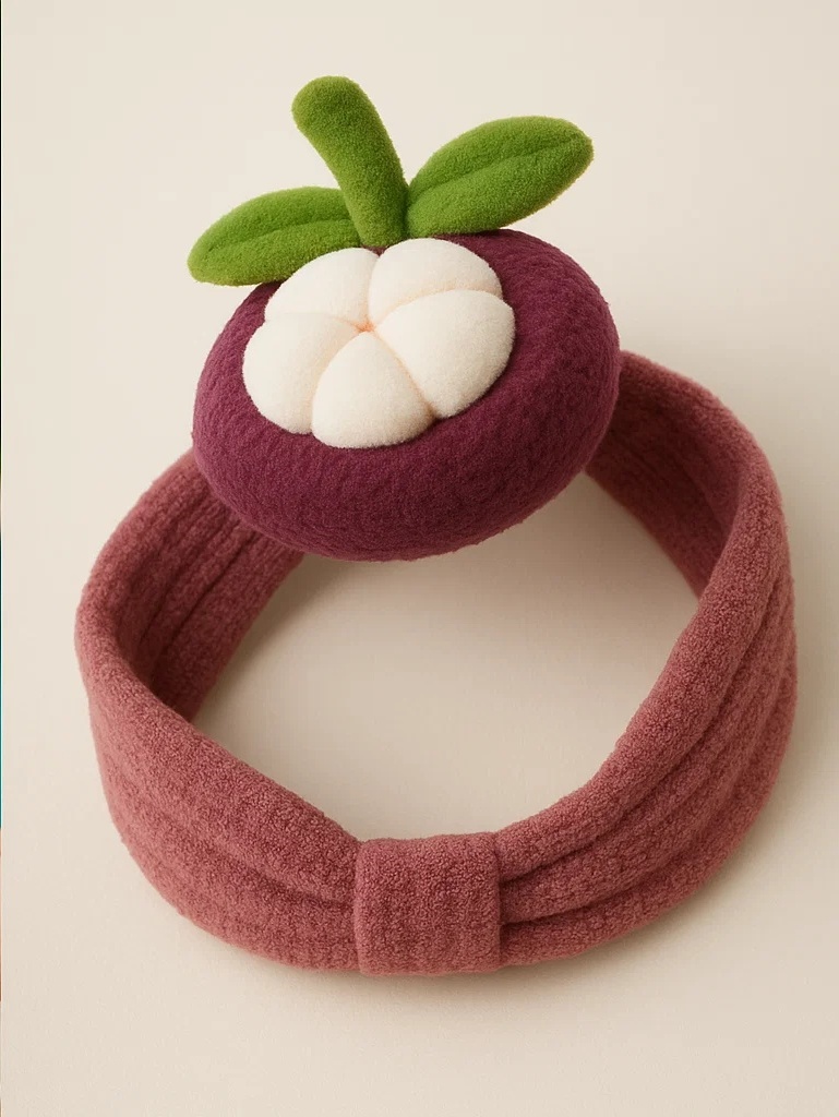 3D Mangosteen-Inspired Infant Headband – Soft Fruit Style Accessory