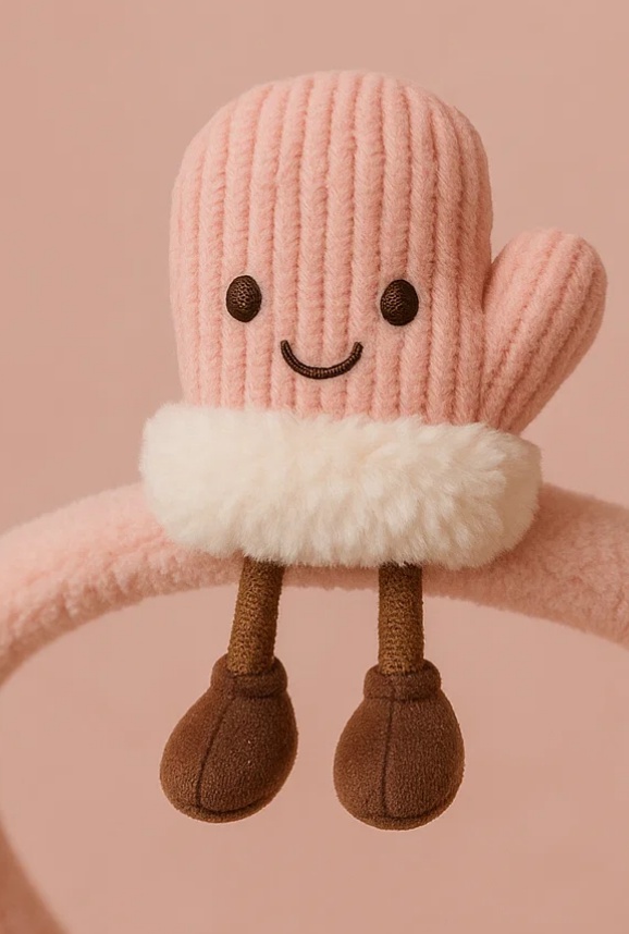 Soft Pink Baby Headband with Winter Mittens