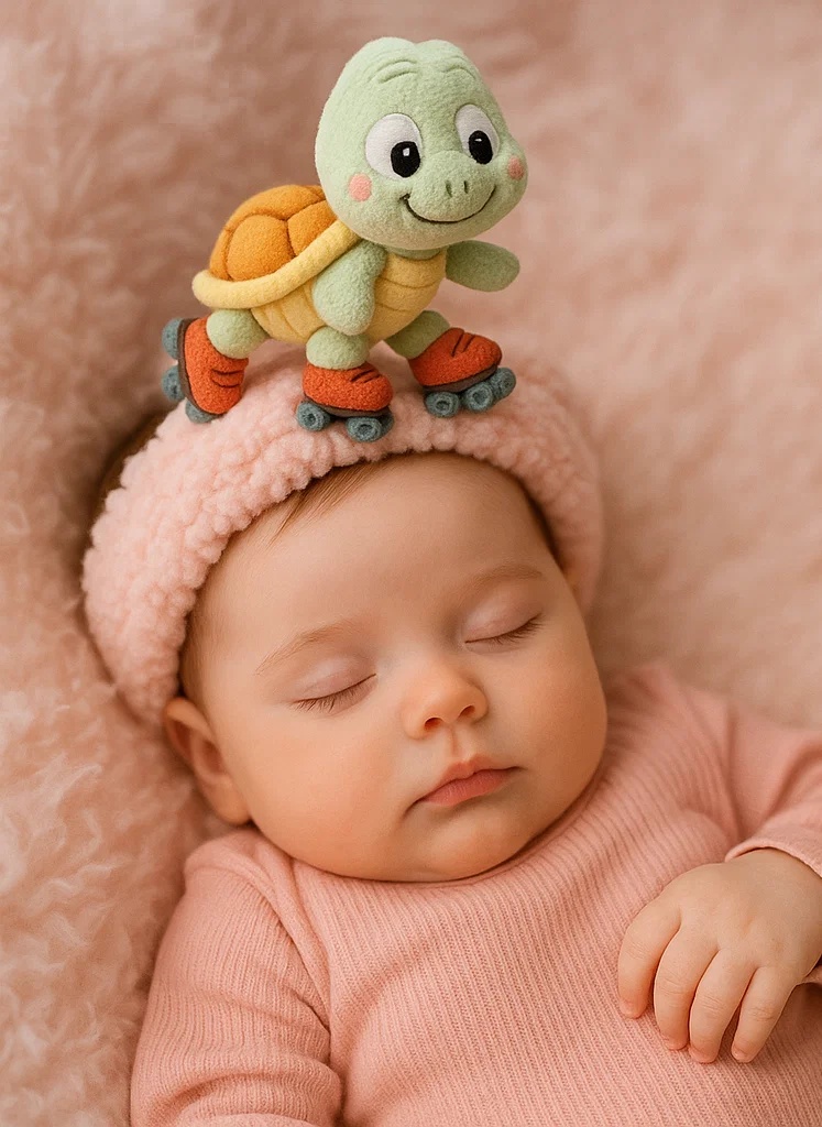 Playful Roller-Skating Baby Headband in Turtle Design