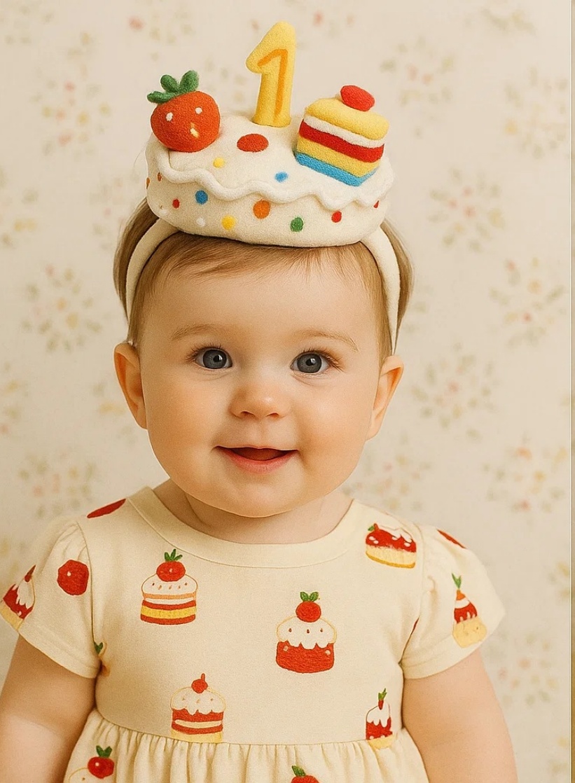 Whimsical Strawberry Birthday Cake Baby Headband