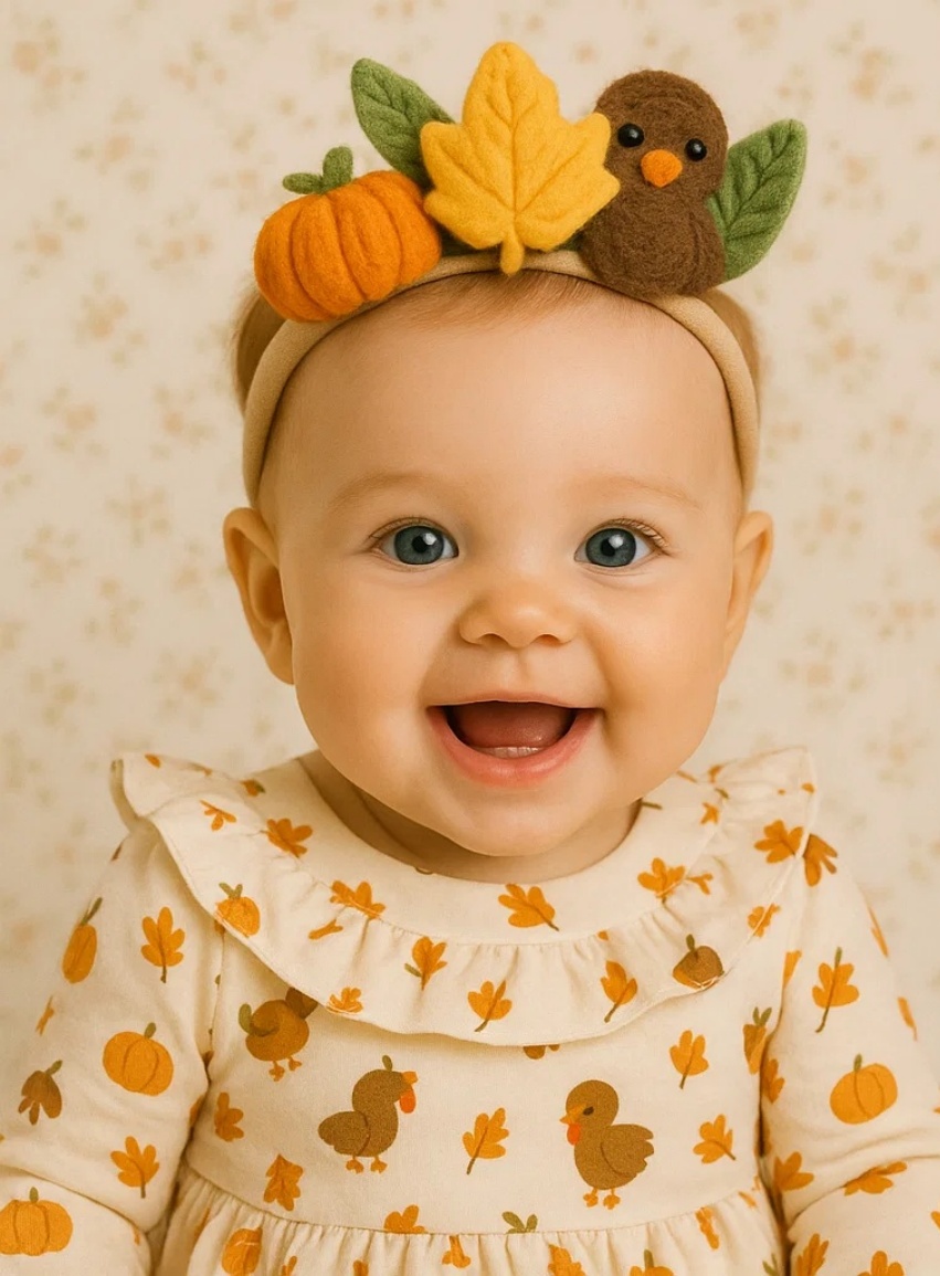 Happy Leaves & Turkey Felt Baby Headband