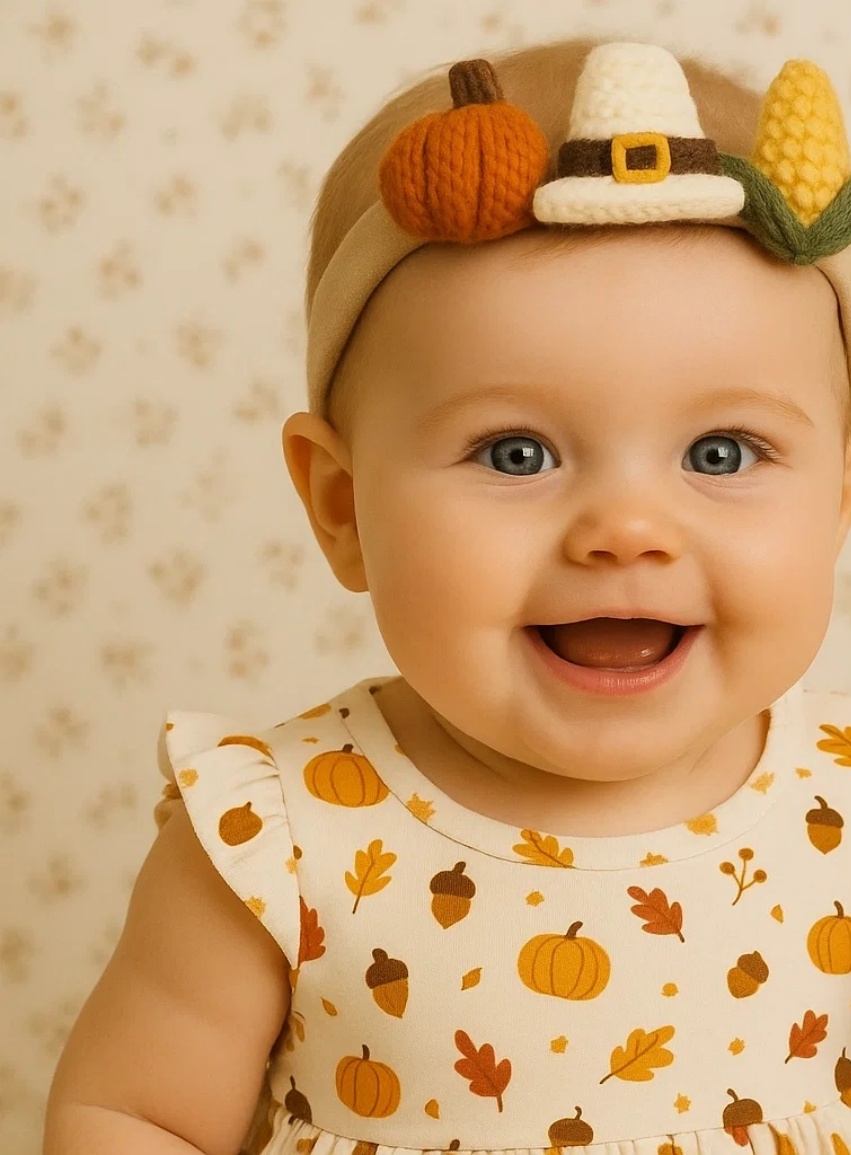 Pilgrim Party Baby Headband with Felt Hats & Corn