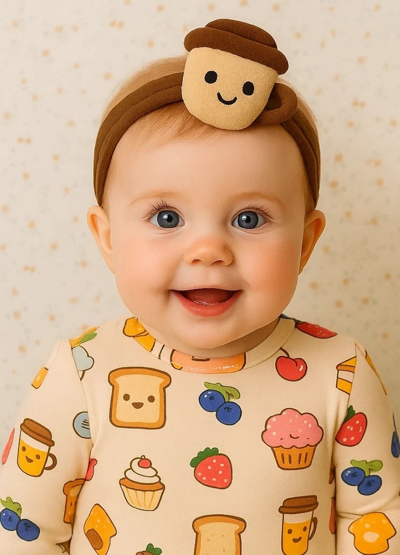 Latte-Tasse Baby Haarband Set (Obst & Brot Overall)