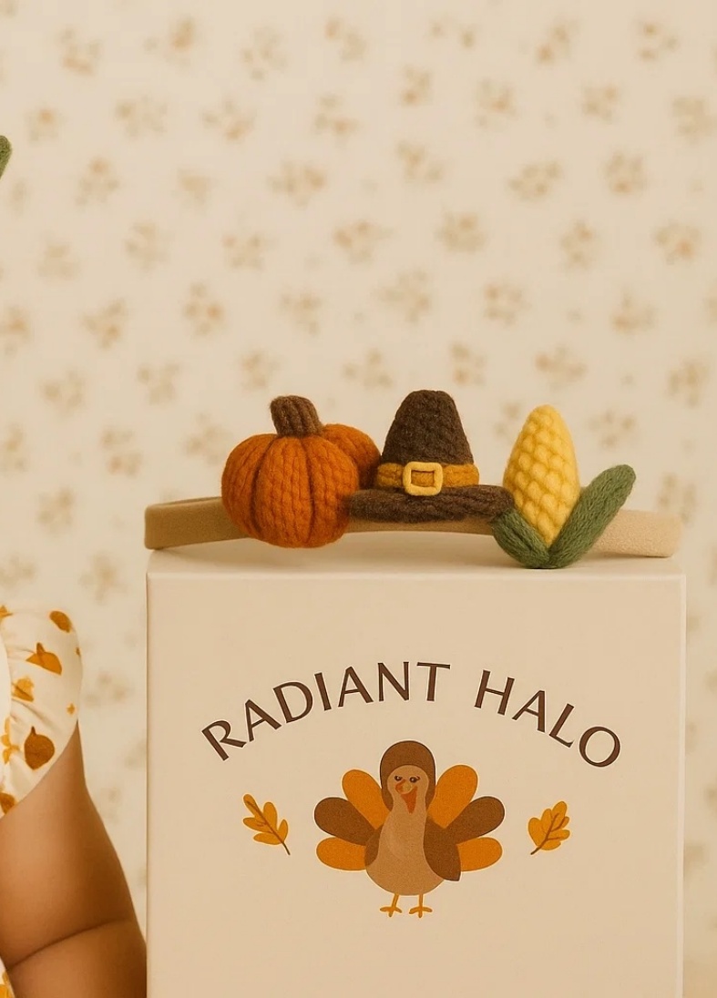 Pilgrim Party Baby Headband with Felt Hats & Corn