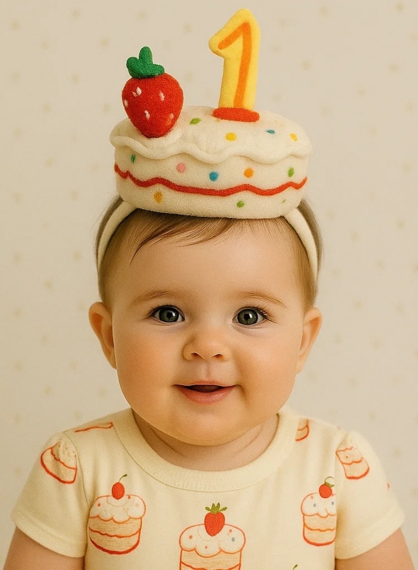 苺のケーキヘッドバンド – 1歳の誕生日にぴったり！