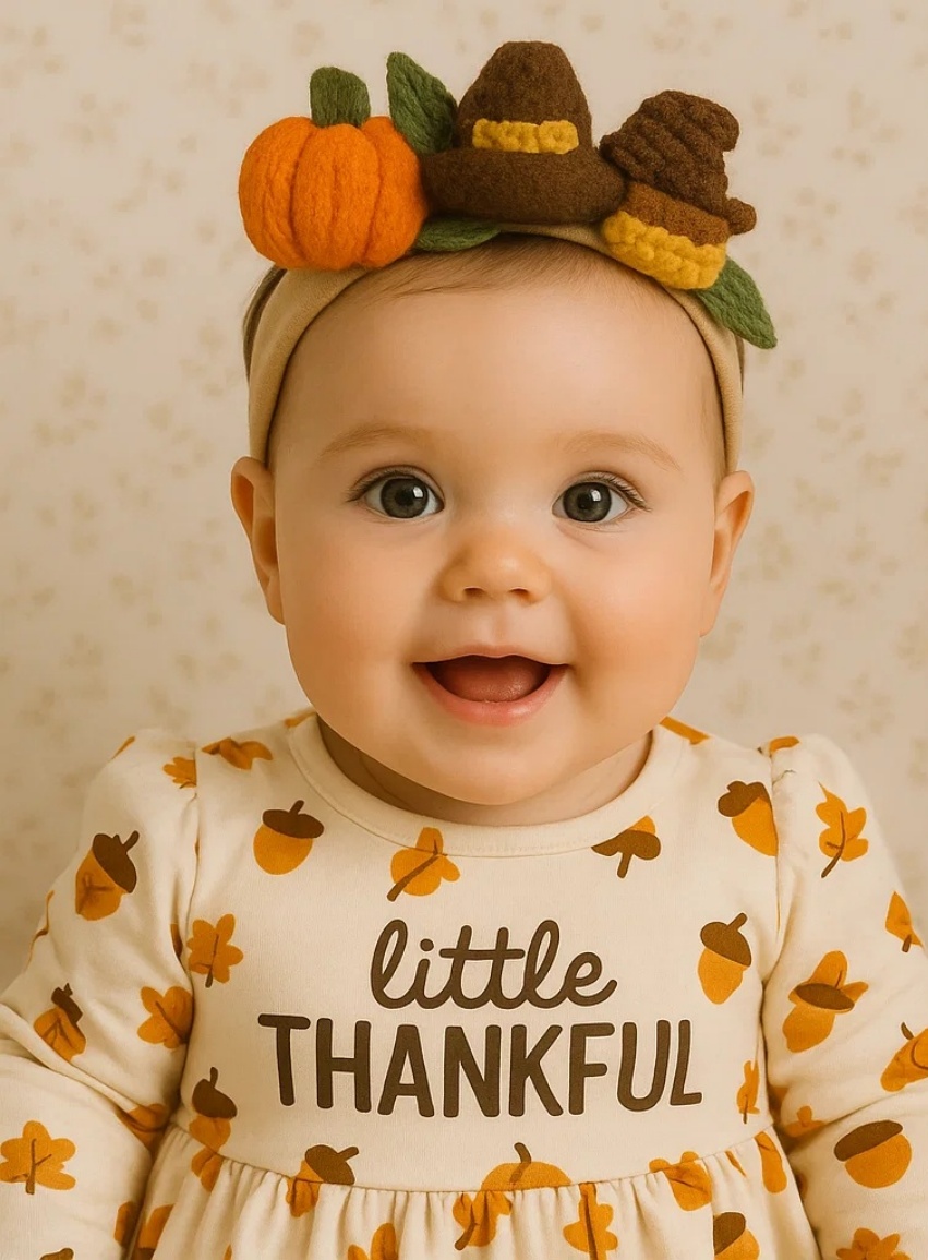 Thanksgiving Trio Baby Headband with Pumpkins & Hats