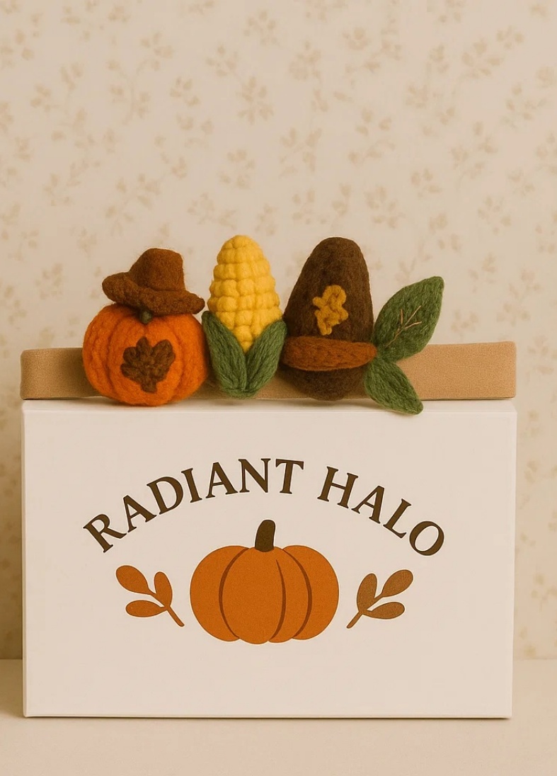 Thanksgiving Trio Baby Headband with Pumpkins & Hats