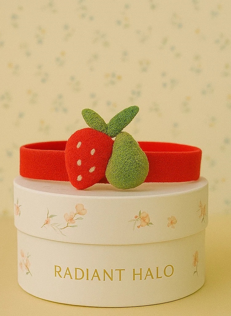 Strawberry and Pear Baby Headband with Plush Fruit Design
