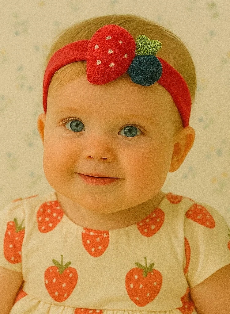 Strawberry and Pear Baby Headband with Plush Fruit Design