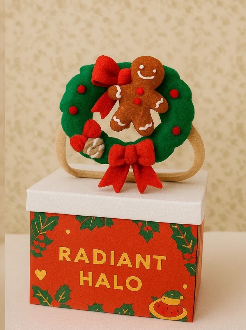 Candy Cane & Gingerbread Plush Holiday Wreath Baby Headband