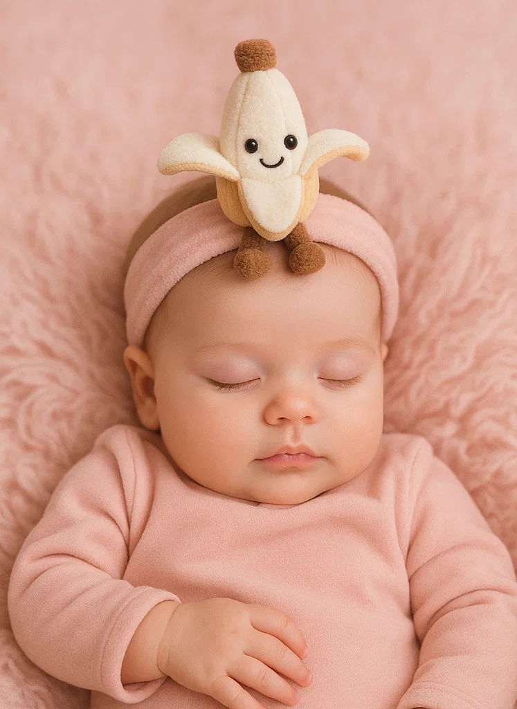 Soft Banana Plush Headband for Babies with a Smiling Face