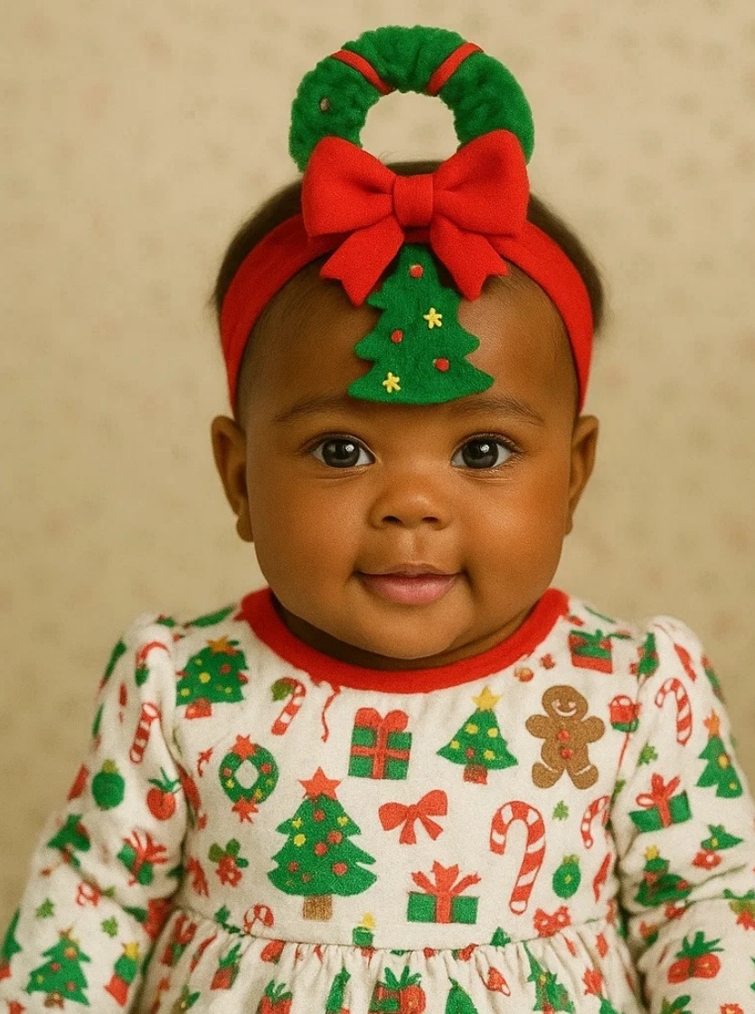 Classic Christmas Wreath & Gingerbread Plush Baby Headband