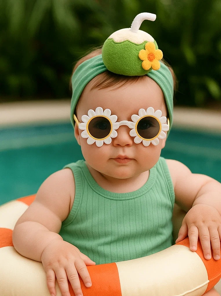Green Coconut Drink Baby Headband – Refreshing 3D Tropical Style