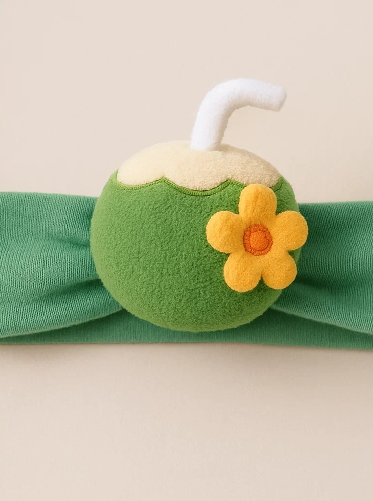 Green Coconut Drink Baby Headband – Refreshing 3D Tropical Style